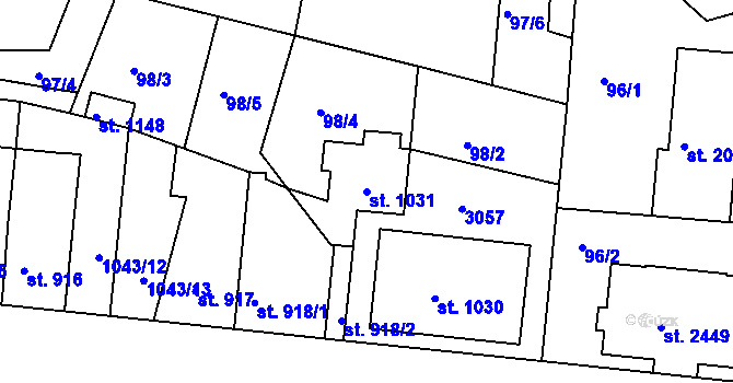 Parcela st. 1031 v KÚ Vodňany, Katastrální mapa