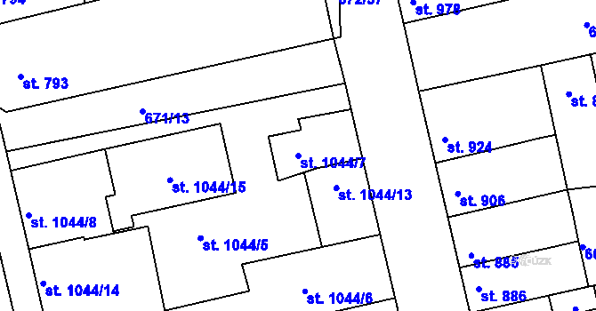 Parcela st. 1044/7 v KÚ Vodňany, Katastrální mapa
