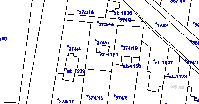 Parcela st. 1121 v KÚ Vodňany, Katastrální mapa