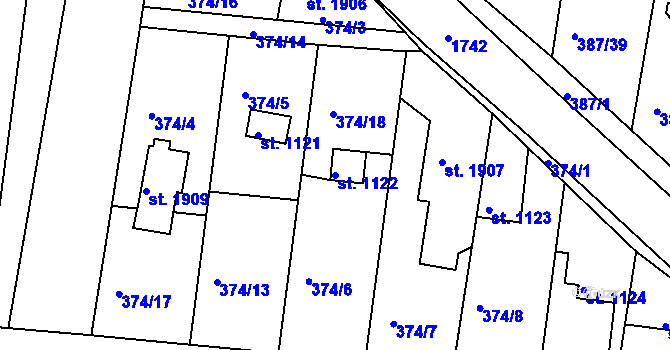 Parcela st. 1122 v KÚ Vodňany, Katastrální mapa