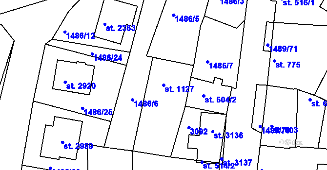 Parcela st. 1127 v KÚ Vodňany, Katastrální mapa