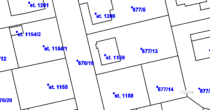 Parcela st. 1159 v KÚ Vodňany, Katastrální mapa