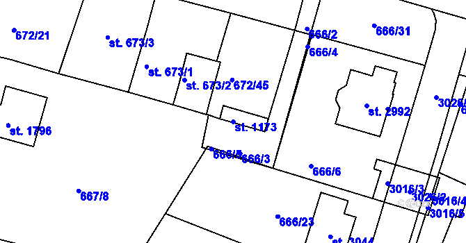 Parcela st. 1173 v KÚ Vodňany, Katastrální mapa