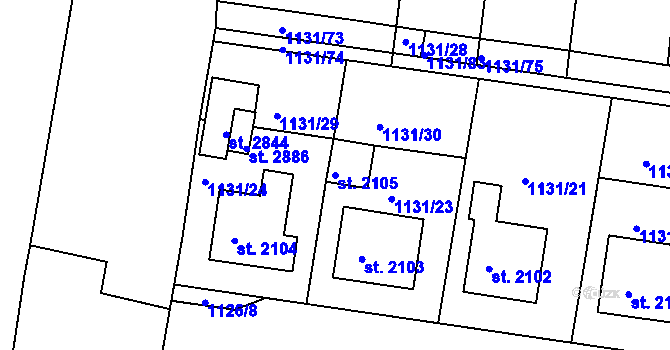 Parcela st. 2105 v KÚ Vodňany, Katastrální mapa