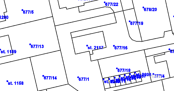 Parcela st. 2117 v KÚ Vodňany, Katastrální mapa