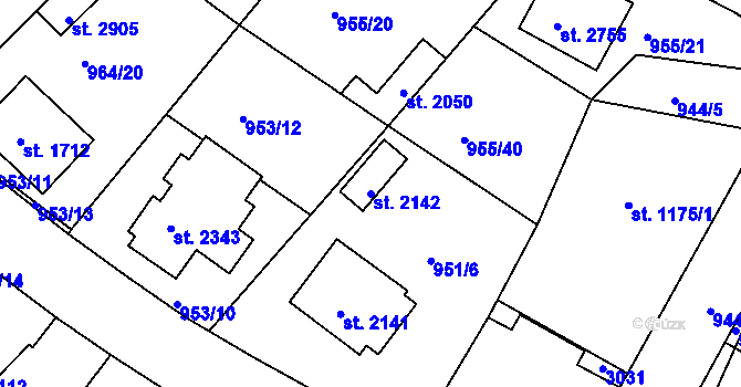 Parcela st. 2142 v KÚ Vodňany, Katastrální mapa