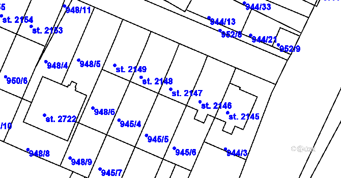 Parcela st. 2147 v KÚ Vodňany, Katastrální mapa