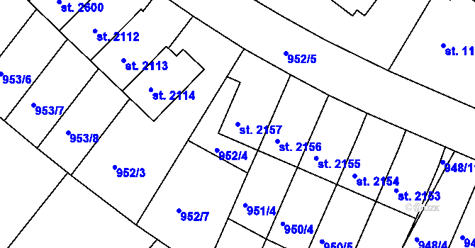 Parcela st. 2157 v KÚ Vodňany, Katastrální mapa
