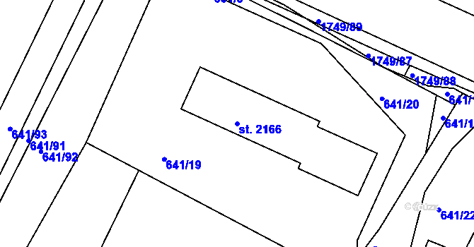 Parcela st. 2166 v KÚ Vodňany, Katastrální mapa