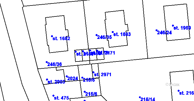 Parcela st. 2171 v KÚ Vodňany, Katastrální mapa
