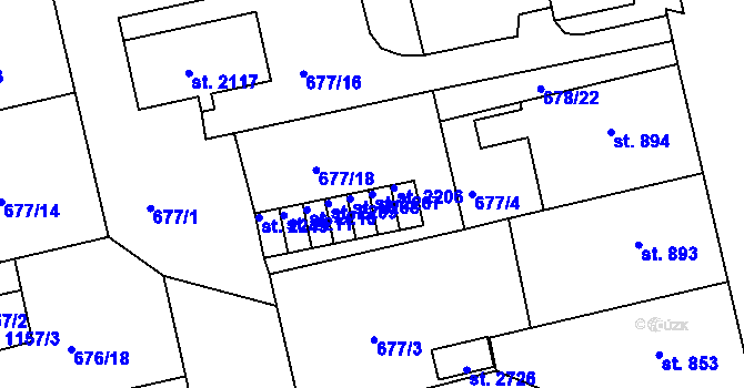 Parcela st. 2207 v KÚ Vodňany, Katastrální mapa