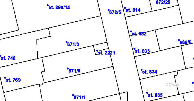 Parcela st. 2221 v KÚ Vodňany, Katastrální mapa