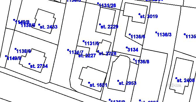 Parcela st. 2228 v KÚ Vodňany, Katastrální mapa