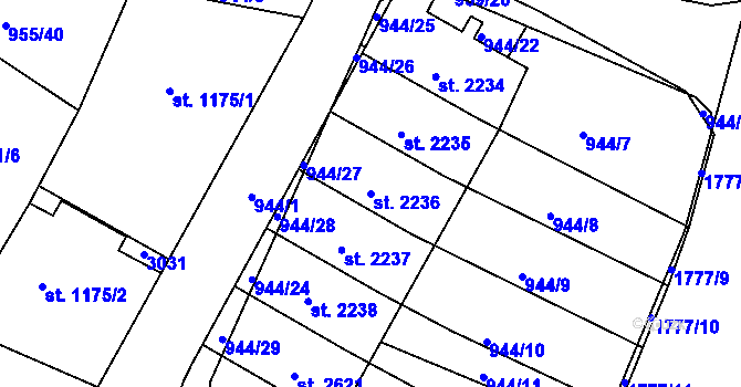 Parcela st. 2236 v KÚ Vodňany, Katastrální mapa