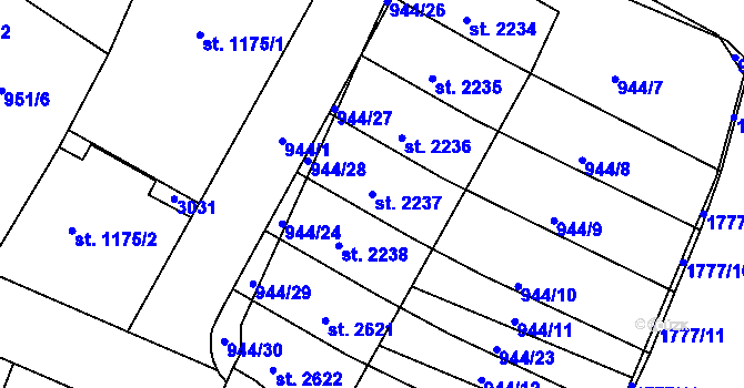 Parcela st. 2237 v KÚ Vodňany, Katastrální mapa