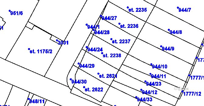 Parcela st. 2238 v KÚ Vodňany, Katastrální mapa