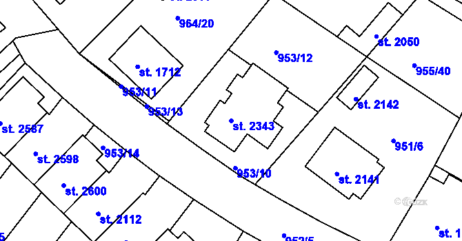 Parcela st. 2343 v KÚ Vodňany, Katastrální mapa