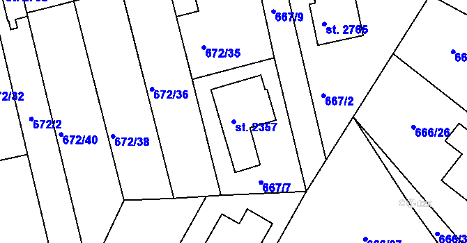 Parcela st. 2357 v KÚ Vodňany, Katastrální mapa
