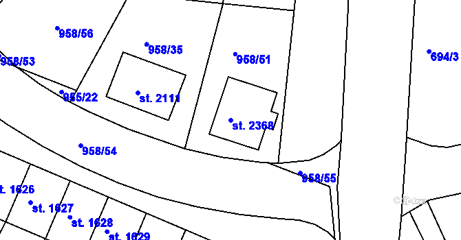 Parcela st. 2368 v KÚ Vodňany, Katastrální mapa