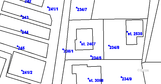 Parcela st. 2407 v KÚ Vodňany, Katastrální mapa