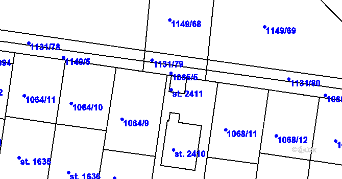 Parcela st. 2411 v KÚ Vodňany, Katastrální mapa