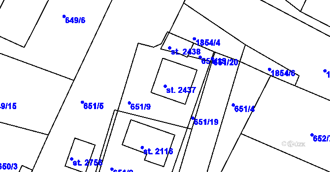 Parcela st. 2437 v KÚ Vodňany, Katastrální mapa