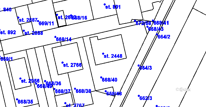 Parcela st. 2448 v KÚ Vodňany, Katastrální mapa