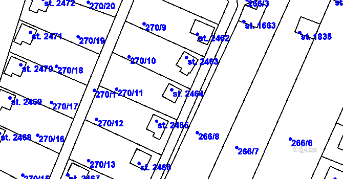 Parcela st. 2464 v KÚ Vodňany, Katastrální mapa