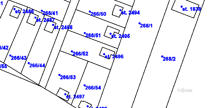 Parcela st. 2496 v KÚ Vodňany, Katastrální mapa