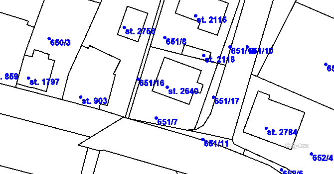 Parcela st. 2640 v KÚ Vodňany, Katastrální mapa