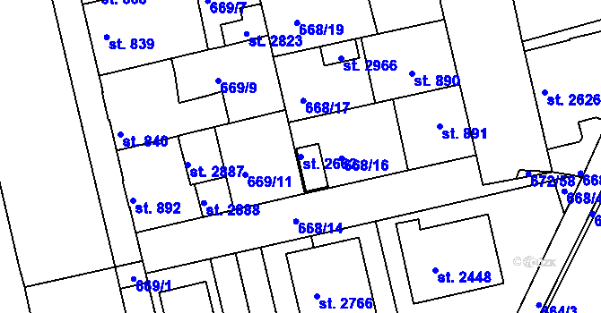 Parcela st. 2662 v KÚ Vodňany, Katastrální mapa