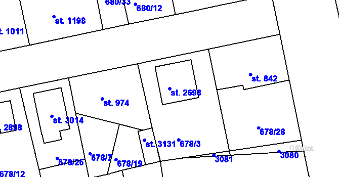 Parcela st. 2698 v KÚ Vodňany, Katastrální mapa