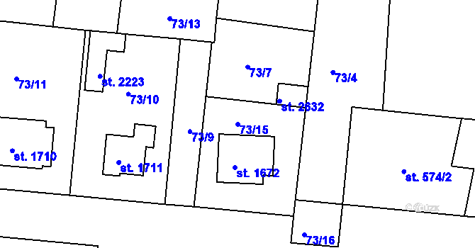 Parcela st. 73/15 v KÚ Vodňany, Katastrální mapa