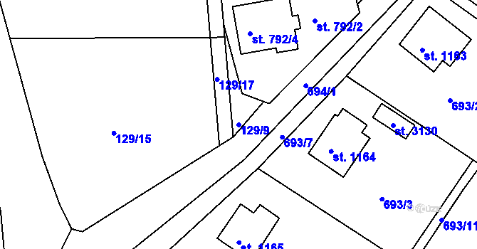 Parcela st. 129/9 v KÚ Vodňany, Katastrální mapa