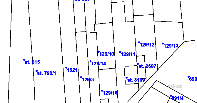 Parcela st. 129/10 v KÚ Vodňany, Katastrální mapa
