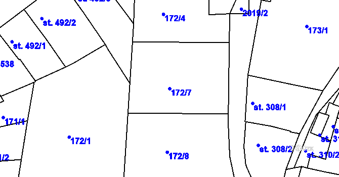 Parcela st. 172/7 v KÚ Vodňany, Katastrální mapa