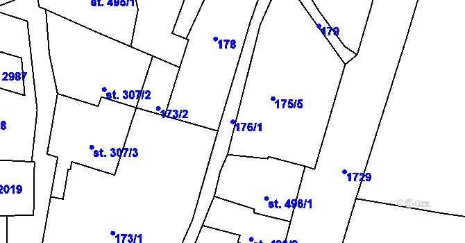 Parcela st. 176/1 v KÚ Vodňany, Katastrální mapa