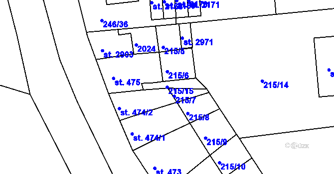 Parcela st. 215/15 v KÚ Vodňany, Katastrální mapa