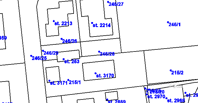 Parcela st. 246/28 v KÚ Vodňany, Katastrální mapa
