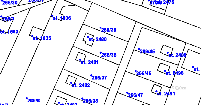 Parcela st. 266/36 v KÚ Vodňany, Katastrální mapa