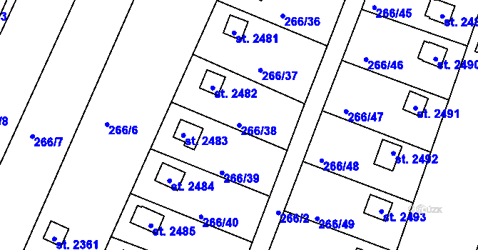 Parcela st. 266/38 v KÚ Vodňany, Katastrální mapa