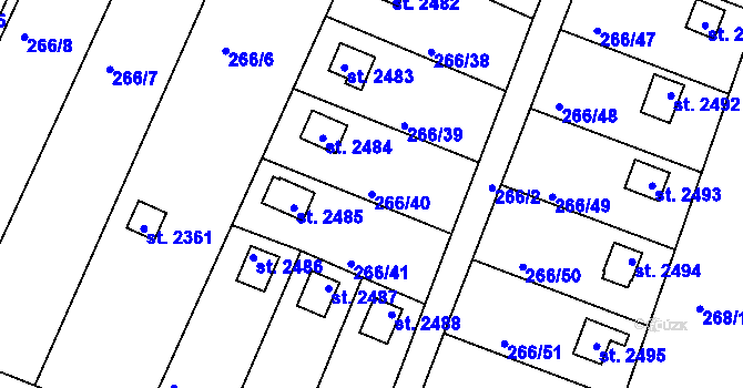 Parcela st. 266/40 v KÚ Vodňany, Katastrální mapa