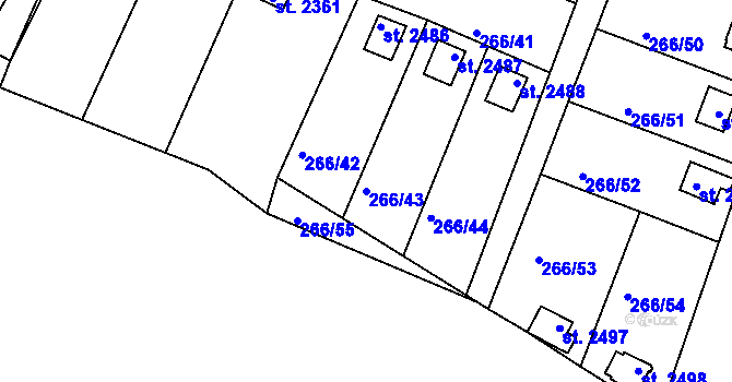 Parcela st. 266/43 v KÚ Vodňany, Katastrální mapa