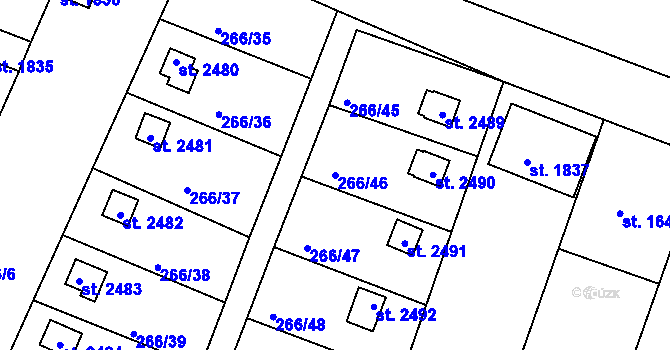 Parcela st. 266/46 v KÚ Vodňany, Katastrální mapa