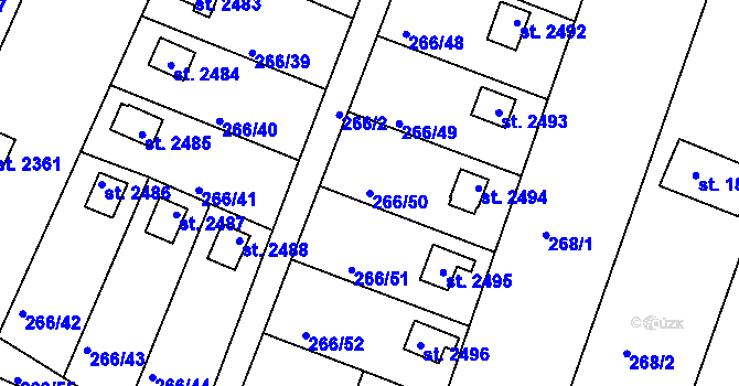 Parcela st. 266/50 v KÚ Vodňany, Katastrální mapa