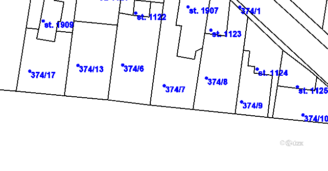 Parcela st. 374/7 v KÚ Vodňany, Katastrální mapa