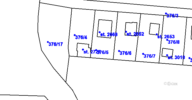 Parcela st. 376/5 v KÚ Vodňany, Katastrální mapa