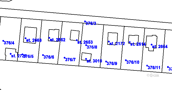Parcela st. 376/8 v KÚ Vodňany, Katastrální mapa
