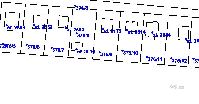 Parcela st. 376/9 v KÚ Vodňany, Katastrální mapa