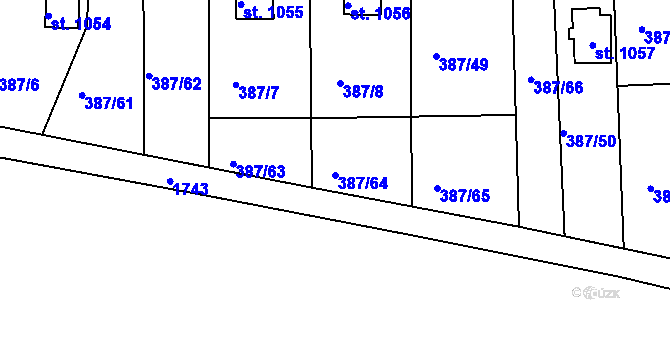 Parcela st. 387/64 v KÚ Vodňany, Katastrální mapa